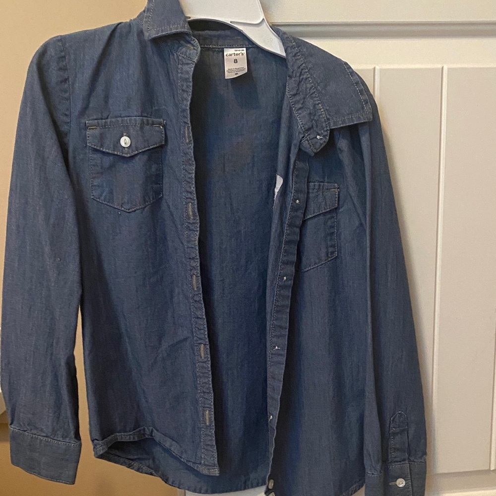 Carters girls Blue Denim Button-Up Shirt size 8